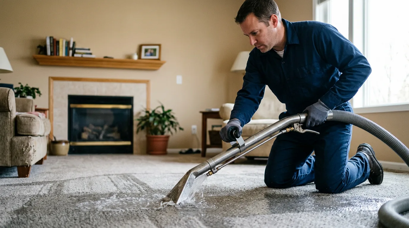 Water damage restoration technician working near Augusta, WI